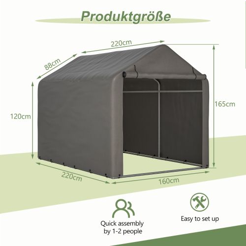 Abri à Vélo Gris 160x220x165 Cm En Pe Imperméable Avec Porte Enroulable