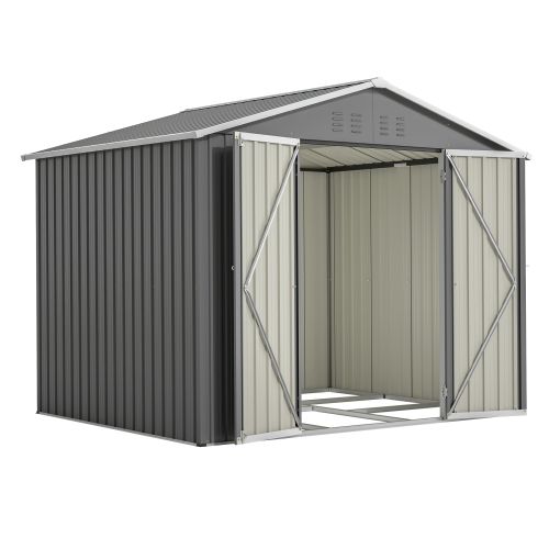 Abri De Jardin En Métal Anthracite 229x180x191 Cm Avec Porte Large 106 Cm Et Grilles D’aération