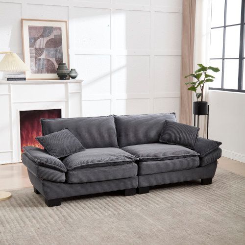 Canapé 2 Places En Velours Gris Foncé Assise Ultra Profonde