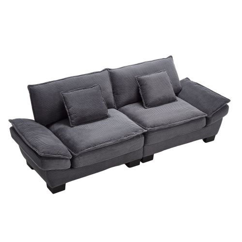 Canapé 2 Places En Velours Gris Foncé Assise Ultra Profonde