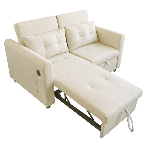 Canapé Convertible 2 Places Avec Dossier Réglable, Port USB Et Poches Latérales