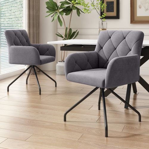 Lot De 4 Chaises De Salle à Manger, Siège Rembourré En Velours, Piètement Métal, Gris Foncé
