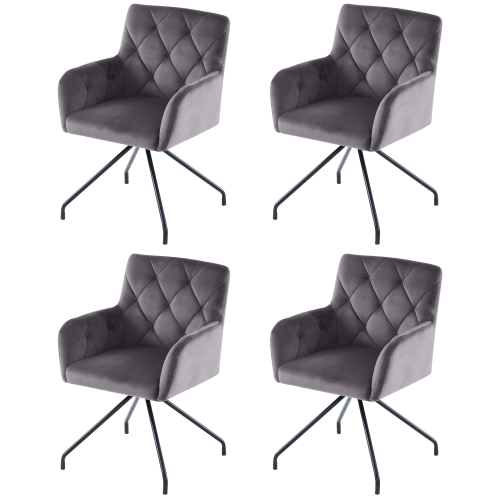 Lot De 4 Chaises De Salle à Manger, Siège Rembourré En Velours, Piètement Métal, Gris Foncé