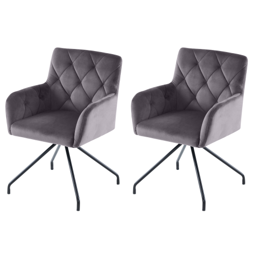Lot De 2 Chaises De Salle à Manger, Velours Rembourré, Pieds Métal, Accoudoirs, Gris Foncé