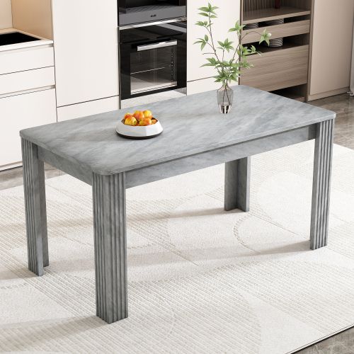 Table à Manger Gris En Panneaux De Particules, Pieds Épais, Style Moderne