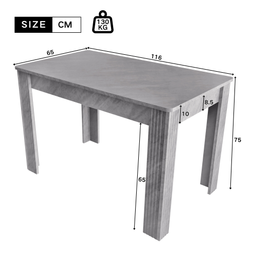 Table à Manger Gris En Panneaux De Particules, Pieds Épais, Style Moderne