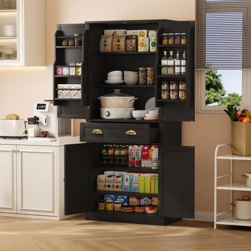 Buffet De Rangement 182 Cm Avec 4 Portes 1 Tiroir, Noir