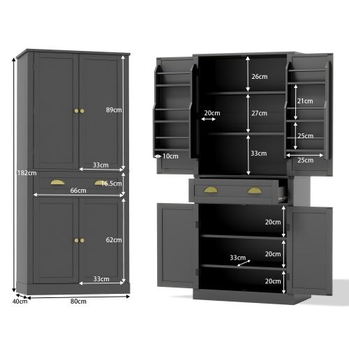Buffet De Rangement 182 Cm Avec 4 Portes 1 Tiroir, Noir