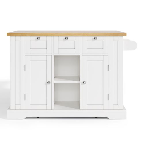 Buffet De Cuisine à 5 Roulettes, Plateau Extensible, Prises Intégrées, Blanc Et Naturel