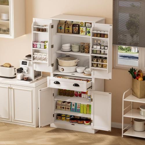 Buffet De Rangement 182 Cm Avec 4 Portes 1 Tiroir, Blanc