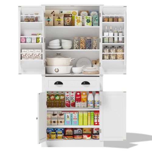 Buffet De Rangement 182 Cm Avec 4 Portes 1 Tiroir, Blanc