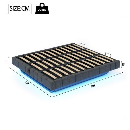 Lit Coffre Adulte 180x200 Cm, Avec LED, Sans Tête De Lit, En Lin, Gris