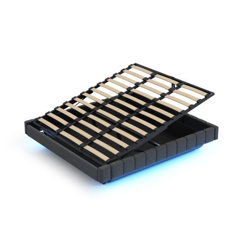 Lit Coffre Adulte 180x200 Cm, Avec LED, Sans Tête De Lit, En Lin, Gris