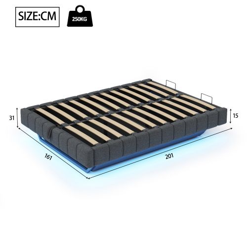 Lit Coffre Adulte 160x200 Cm, Sans Tête De Lit, Avec LED, En Lin Gris