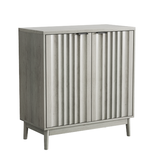 Buffet Gris Avec Portes Rainurées, Étagère Réglable, Poignée Noire