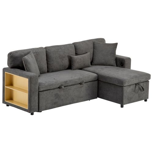 Canapé D'angle Convertible 3 Places Avec Ottomane Réversible Et Rangements Gris Foncé