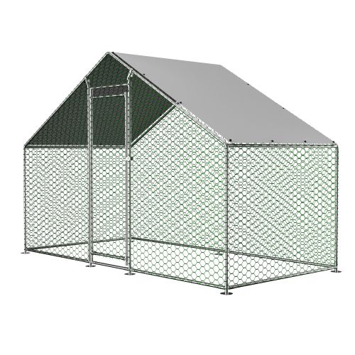Enclos Poulailler En Métal Galvanisé 3x1,5x2 M Avec Bâche Pe Étanche Uv Et Serrure, Argent