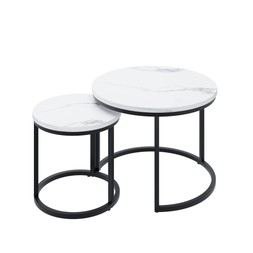 Lot De 2 Tables Gigognes Rondes Blanches Avec Piètement Métallique