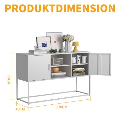 Buffet En Métal Blanc 75x120x40 Cm, 6 Compartiments