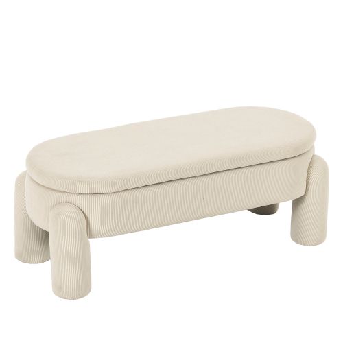 Banc De Rangement Avec Espace De Rangement, Tissu Chenille, Structure En Bois Massif, Beige