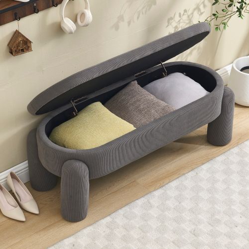 Banc De Rangement Avec Espace De Rangement, Tissu Chenille, Structure En Bois Massif, Gris