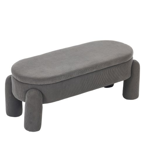 Banc De Rangement Avec Espace De Rangement, Tissu Chenille, Structure En Bois Massif, Gris