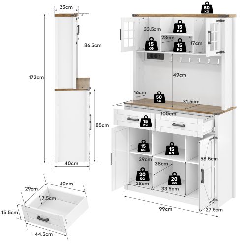 Buffet Haut Blanc Avec LED Réglables, 2 Prises, USB Et Type‑c