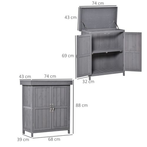 Armoire De Jardin En Bois De Sapin Laqué Gris, 2 Étagères, Double Porte, 74x43x88 Cm