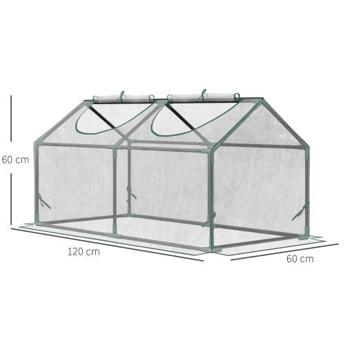 Mini Serre De Jardin à Film Pvc Transparent Avec Fenêtre Zippée 120x60x60 Cm, Structure Acier