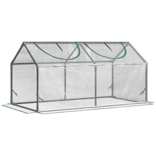 Mini Serre De Jardin à Film Pvc Transparent Avec Fenêtre Zippée 120x60x60 Cm, Structure Acier