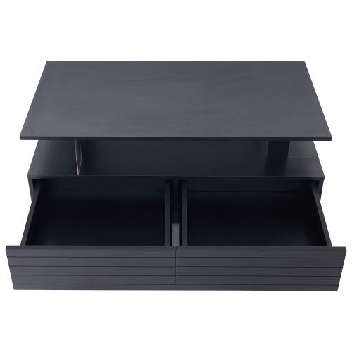 Table Basse Rectangulaire Noire Avec Éclairage LED Et Rangement, Panneau En Acrylique