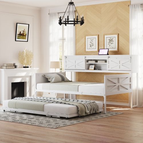 Lit Gigogne 90x200 Cm Avec Rangements Et Prises, En Métal, Blanc