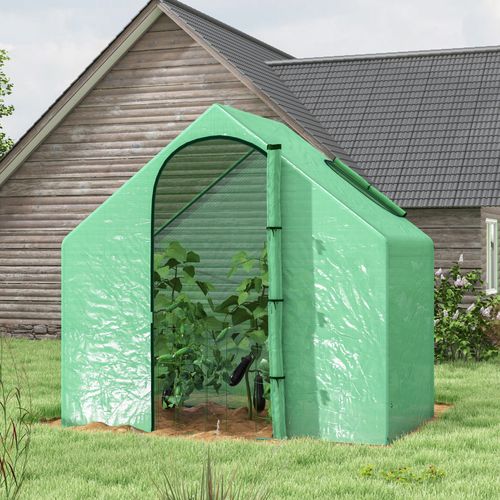 Serre De Jardin Tunnel 180x100x168 Cm Acier Et Pvc Vert Avec Porte Zippée Et Fenêtre