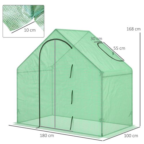 Serre De Jardin Tunnel 180x100x168 Cm Acier Et Pvc Vert Avec Porte Zippée Et Fenêtre