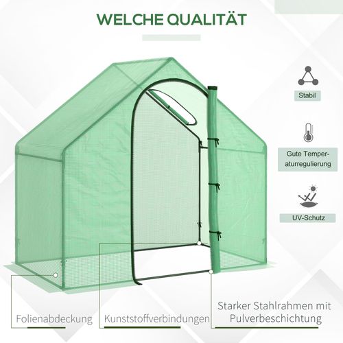 Serre De Jardin Tunnel 180x100x168 Cm Acier Et Pvc Vert Avec Porte Zippée Et Fenêtre