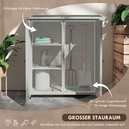 Armoire De Jardin En Bois Gris Clair 110x55x117 Cm 2 Portes Et Étagères, Toit Incliné Asphalté