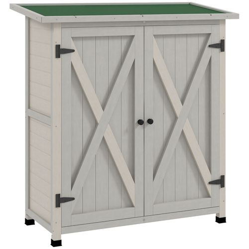 Armoire De Jardin En Bois Gris Clair 110x55x117 Cm 2 Portes Et Étagères, Toit Incliné Asphalté