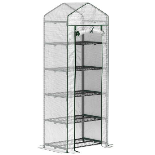 Serre De Jardin Compacte 5 Étagères Avec Porte Enroulable 69x49x193 Cm Acier Blanc