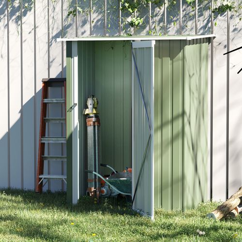 Abri De Jardin En Métal Acier Vert 142x84x189 Cm Avec Grande Porte Et Toit Incliné