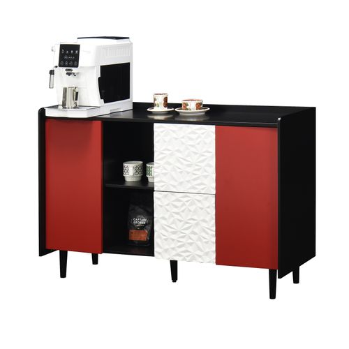 Buffet En MDF 120x80x40 Cm Avec 2 Tiroirs Et Rangements Ouverts, Noir Et Rouge
