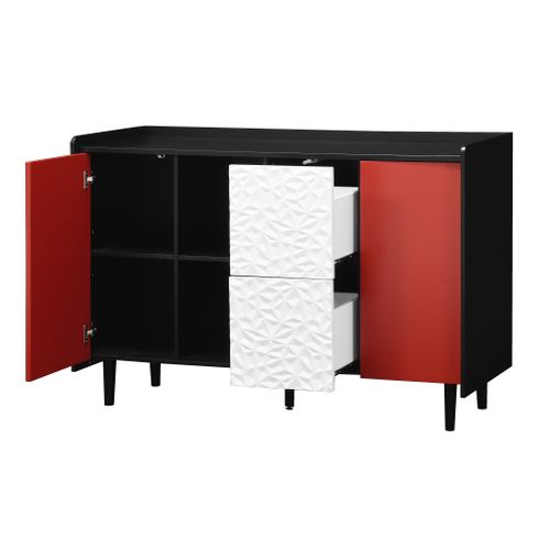 Buffet En MDF 120x80x40 Cm Avec 2 Tiroirs Et Rangements Ouverts, Noir Et Rouge