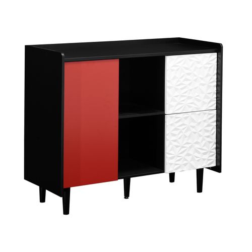 Buffet En MDF 40x90x80 Cm Avec 2 Tiroirs Et Rangements Ouverts, Noir Et Rouge