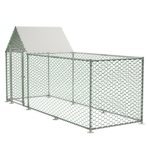 Enclos Poulailler En Métal Galvanisé 3x1x1,5 M Avec Bâche Pe Imperméable Et Serrure, Argent