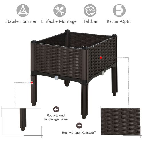 Carré Potager Surélevé Effet Rotin Brun 40x40x44 Cm En Plastique Hdpe, Avec Drainage