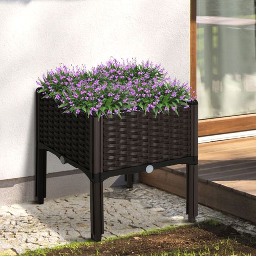 Carré Potager Surélevé Effet Rotin Brun 40x40x44 Cm En Plastique Hdpe, Avec Drainage