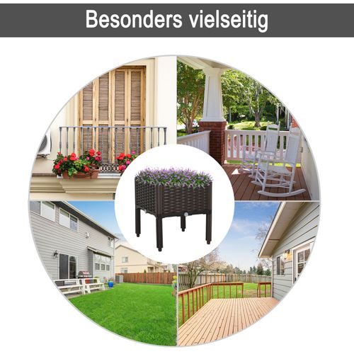 Carré Potager Surélevé Effet Rotin Brun 40x40x44 Cm En Plastique Hdpe, Avec Drainage