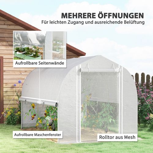Serre Tunnel 3x2x2 M Pe 140 G/m² Anti-uv, Cadre Acier Galvanisé, Porte Enroulable, 4 Fenêtres, Blanc