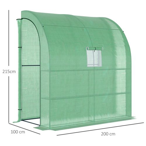 Serre Adossée 200x100x215 Cm Pe Anti-uv, 2 Portes Zippées, Cadre Acier, Verte