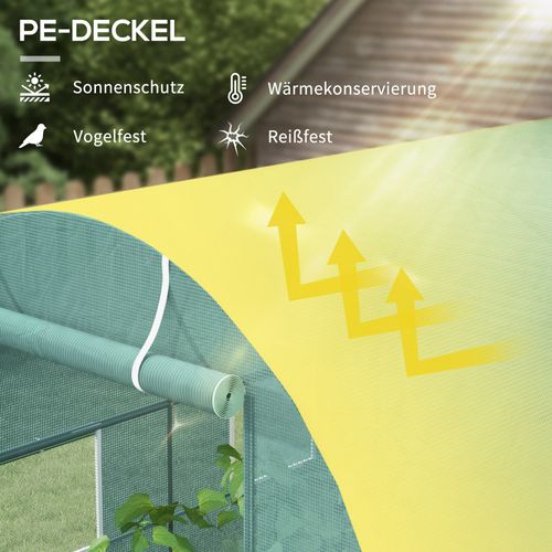 Serre Tunnel De Jardin Avec Bâche Pe, Armature Acier, Porte Enroulable Et Fenêtres, Vert