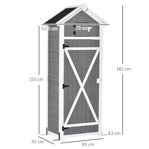 Armoire De Jardin Bois Gris Foncé Avec Toit Incliné Et Tablette, 78x52,5x182 Cm